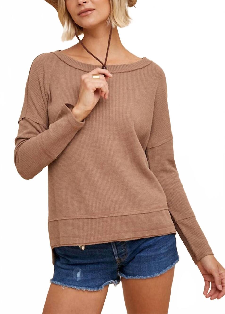 NEW IN-LOOM waffle knit thermal top in dusty camel